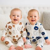 Aki Moda Kids Erkek Bebek Yeni Doğan 1-3-6 Ay Ayıcık Desenli Pamuklu 2li Yenidoğan Kıyafet - 01-Mavi - 1 Ay