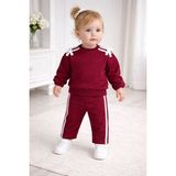 Aki Moda Kids Kız Bebek Bordo Şeritli Fiyonk Detaylı Eşofman Takımı - 9 - 12 Ay - 12R-Bordo