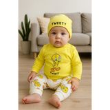 Aki Moda Kids Kız erkek bebek unısex yenidoğan bebek çıtçıtlı zıbın pantolon şapka - Sarı - 0 -3 Ay