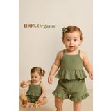 AKİF GİYİM KIZ BEBEK & ÇOCUK BÜRÜMCÜK KUMAŞ FIRFIRLI ŞORT ALT ÜST TAKIMI