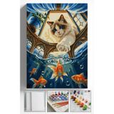 Akihabara Sayılarla Boyama Hobi Seti Çerçeveli Numaralı Tuval Fırça Boya Dahil 40x50 Cm - AKVARYUM KEDİ