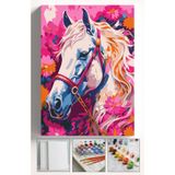 Akihabara Sayılarla Boyama Hobi Seti Çerçeveli Numaralı Tuval Fırça Boya Dahil 40x50 Cm - ÇİÇEK DESENLİ AT