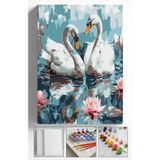 Akihabara Sayılarla Boyama Hobi Seti Çerçeveli Numaralı Tuval Fırça Boya Dahil 40x50 Cm - GÖLDE KUĞU