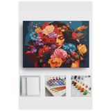Akihabara Sayılarla Boyama Hobi Seti Çerçeveli Numaralı Tuval Fırça Boya Dahil 40x50 Cm - GÜLLER VE KADIN