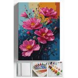 Akihabara Sayılarla Boyama Hobi Seti Çerçeveli Numaralı Tuval Fırça Boya Dahil 40x50 Cm - PEMBE SARI ÇİÇEK