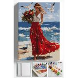 Akihabara Sayılarla Boyama Hobi Seti Çerçeveli Numaralı Tuval Fırça Boya Dahil 40x50 Cm - SAHİİLDE ÇİÇEKLİ KIZ