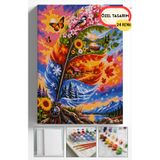 Akihabara Sayılarla Boyama Hobi Seti Çerçeveli Numaralı Tuval Fırça Boya Dahil 40x50 Cm - TÜYLÜ KALEM MEVSİMLER