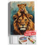 Akihabara Sayılarla Boyama Hobi Seti Çerçeveli Numaralı Tuval Fırça Boya Dahil 50x70 (BÜYÜK BOY) Cm - ASLAN VE MİNİK