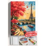 Akihabara Sayılarla Boyama Hobi Seti Çerçeveli Numaralı Tuval Fırça Boya Dahil 50x70 (BÜYÜK BOY) Cm - EYFEL MANZARA