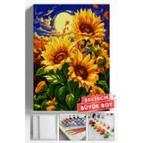Akihabara Sayılarla Boyama Hobi Seti Çerçeveli Numaralı Tuval Fırça Boya Dahil 50x70 (BÜYÜK BOY) Cm -GÜNDOĞUMU AYÇİÇEĞİ