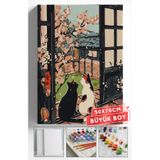 Akihabara Sayılarla Boyama Hobi Seti Çerçeveli Numaralı Tuval Fırça Boya Dahil 50x70 (BÜYÜK BOY) Cm - KEDİLER VE MANZARA
