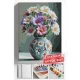 Akihabara Sayılarla Boyama Hobi Seti Çerçeveli Numaralı Tuval Fırça Boya Dahil 50x70 (BÜYÜK BOY) Cm - PAPATYA DESENLİ VAZO