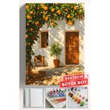 Akihabara Sayılarla Boyama Hobi Seti Çerçeveli Numaralı Tuval Fırça Boya Dahil 50x70 (BÜYÜK BOY) Cm - PORTAKAL MANZARA EV