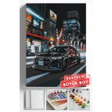Akihabara Sayılarla Boyama Hobi Seti Çerçeveli Numaralı Tuval Fırça Boya Dahil 50x70 (BÜYÜK BOY) Cm - SİYAH ARABA