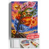 Akihabara Sayılarla Boyama Hobi Seti Çerçeveli Numaralı Tuval Fırça Boya Dahil 50x70 (BÜYÜK BOY) Cm - TÜYLÜ KALEM MEVSİMLER