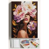 Akihabara Sayılarla Boyama Hobi Seti Çerçeveli Numaralı Tuval Fırça Boya Dahil Kasnaklı ÇİÇEK KADIN 40x50 Cm