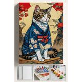 Akihabara Sayılarla Boyama Hobi Seti Çerçeveli Numaralı Tuval Fırça Boya Dahil Kasnaklı JAPON KEDİ 40x50 Cm
