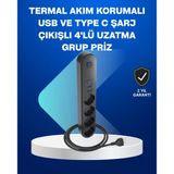 Akıllı Akım Dengelemeli 4 Lü Çoklu Priz Type-C Ve Usb Çıkışlı
