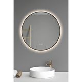 Akıllı Ayna Buhar Tutmayan 3 Renk Ledli Siyah Çerçeveli Dekoratif Banyo Duvar Ofis Lavabo Aynası 75 Cm