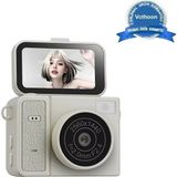 Akıllı Bayi 2k Mini Dijital Retro Video Kamera Flaşlı Dijital Vlog Mini Fotoğraf Makinesi Türkçe Menü Bej