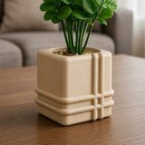 Akıllı Bayi 3D Baskı Square Planter - Izgara Desenli Küp Saksı-Bej - +++- - Çok Renkli