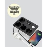 Akıllı Bayi 4.1A Hızlı Şarjlı Akım Korumalı 4 Priz ve 3 USB Çıkışlı Priz - Çok Renkli