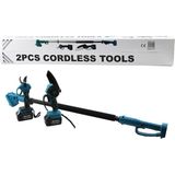 Akıllı Bayi Bn-5 Cordless Tools LTJ-6A Zz-01 2 Pcs Set 6" Budama Dal Kesme Testere=şarjlı--Yağsız - Zincirli + Şarjlı Bağ Makası Teleskopik Uzayan Metal SAP=120--195CM