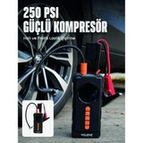 Akıllı Bayi Dijital Araç Kompresörü 4 Fonksiyonlu Akü Takviye Lastik Şişirme Powerbank ve LED El Feneri - Çok Renkli