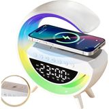 Akıllı Bayi Kablosuz Şarjlı LED Işıklı Masa Saati Bluetooth Hoparlör Alarm Fonksiyonlu - Çok Renkli