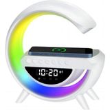 Akıllı Bayi Kablosuz Şarjlı LED Işıklı Masa Saati Bluetooth Hoparlör Alarm Fonksiyonlu