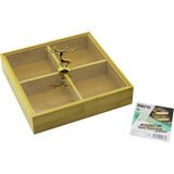 Akıllı Bayi Kare 4 Bölmeli=2ın1=bölmesiz Çok Amaçlı Kutu Ahşap Bambu Servis Sunum Tepsi - Tahtası 22X22X5CM