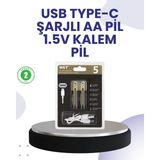 Akıllı Bayi Type-C USB ile Hızlı Şarj Edilebilir Aa Kalem Pil | 1.5V Lityum | Çiftli Paket