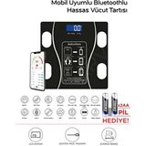 Akıllı Bluetooth Tartı | Vücut Analizli Dijital Baskül – 180 Kg, LCD Ekran, Mobil Uyumlu - Siyah