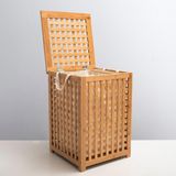 Akıllı Durak Büyük Boy Ahşap Bambu Kirli Sepeti 45X45X62