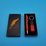 Akıllı Durak Kutulu Kırmızı Deri Anahtarlık ve Touchpen Tükenmez Kalem Hediye Seti