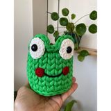 Akıllı Durak Mini El Örgüsü Kalemlik – Penye Ip Organizer (10–12 Cm) - Yeşil