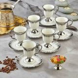 Akıllı Elma Cooker Fincan Takımı Kahve Porselen 12 Parça CKR3536 - Beyaz - Gümüş