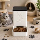 Akıllı Kedi Mama Kabı – Otomatik Besleyici, Modern Tasarım, Kaymaz Taban, Hijyenik Mama Dispenser - Beyaz - Natürel