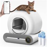 Akıllı Otomatik Kedi Tuvaleti - 65L+9L Geniş Kapasiteli, Kendini Temizleme Özelliği, App Kontrollü, Negatif İyonlu Koku Giderme ve Sterilizasyon, Sağlık ve Kilo Takibi, Çoklu Kedi Kullanımına Uygun