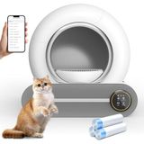 Akıllı Otomatik Kedi Tuvaleti - 74 Litre Geniş Kapasiteli, Kendini Temizleme Özelliği, App Kontrollü, Negatif İyonlu Koku Giderme ve Sterilizasyon, Sağlık ve Kilo Takibi, Çoklu Kedi Kullanımına Uygun
