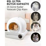 Akıllı Otomatik Kedi Tuvaleti, App İle Uzaktan Kontrol, 65 Lt Hazne, 9Lt Çöp Haznesi, Ağırlık Sensörlü,İyonizer Hava Temizleme Teknolojisi + 45 Adet Çöp Torbası Hediyeli