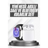 Akıllı Saat Gümüş Kasa Bluetooth Kulaklık Hediyeli Çok Fonksiyonlu Ikili Set - 01P-Pembe