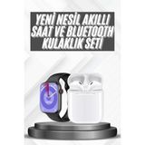 Akıllı Saat Gümüş Kasa Bluetooth Kulaklık Hediyeli Çok Fonksiyonlu Ikili Set