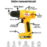 Akıllı Şarjlı Tornavida Matkap Akülü Vidalama Set Li USB Type-C Girişli Extra Güçlü Sarı