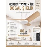 Akıllı Tavan Vantilatörü 80 CM LED Aydınlatmalı | Kumandalı & Telefon Kontrollü, 6 Hız, 3 Işık Rengi, Yaz/Kış Modu, Sessiz Motor, Yatak Odası, Oturma Odası, Çalışma Odası için Uygun (Beyaz Meşe)