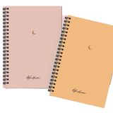 AKILLICA 2'li Çizgisiz 13x20 cm 56 Yaprak Karton Kapak Sarı + Pudra Moon Series Spiralli Defter