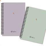 AKILLICA 2'li Çizgisiz 13x20 cm 56 Yaprak Karton Kapak Yeşil + Mor Moon Series Spiralli Defter