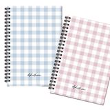 AKILLICA 2'li Kareli 13x20 cm 56 Yaprak Karton Kapak Mavi + Pembe Checkered Series Spiralli Defter