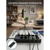 Akım Korumalı 10'lu Çoklu Priz Usb-A ve Type-C Şarj Çıkışlı Nemere - Renkli