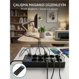 Akım Korumalı 10'Lu Çoklu Priz Usb-A Ve Type-C Şarj Çıkışlı